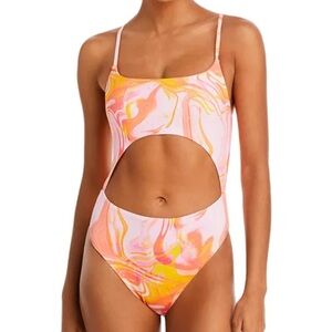 Aqua Swim | Swirl Print Cutout One Piece Swimsuit size M NWT